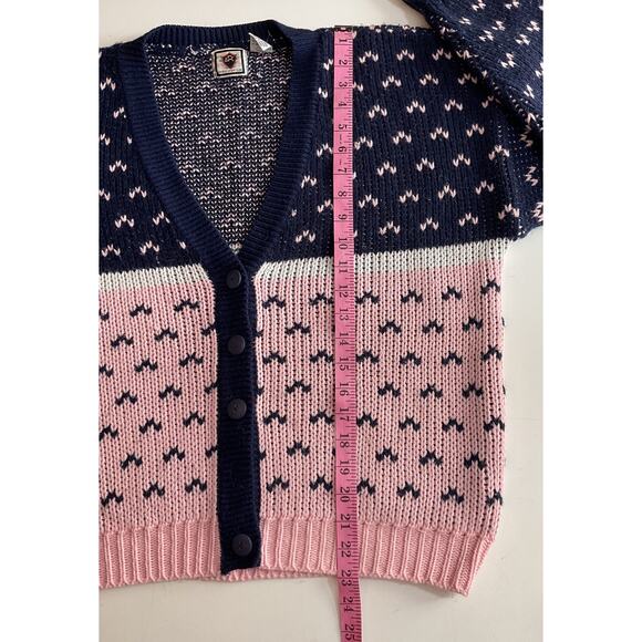 Vtg Paris Sport Club Cardigan Sweater Womens Medium 80’s Navy Pink - Picture 5 of 6